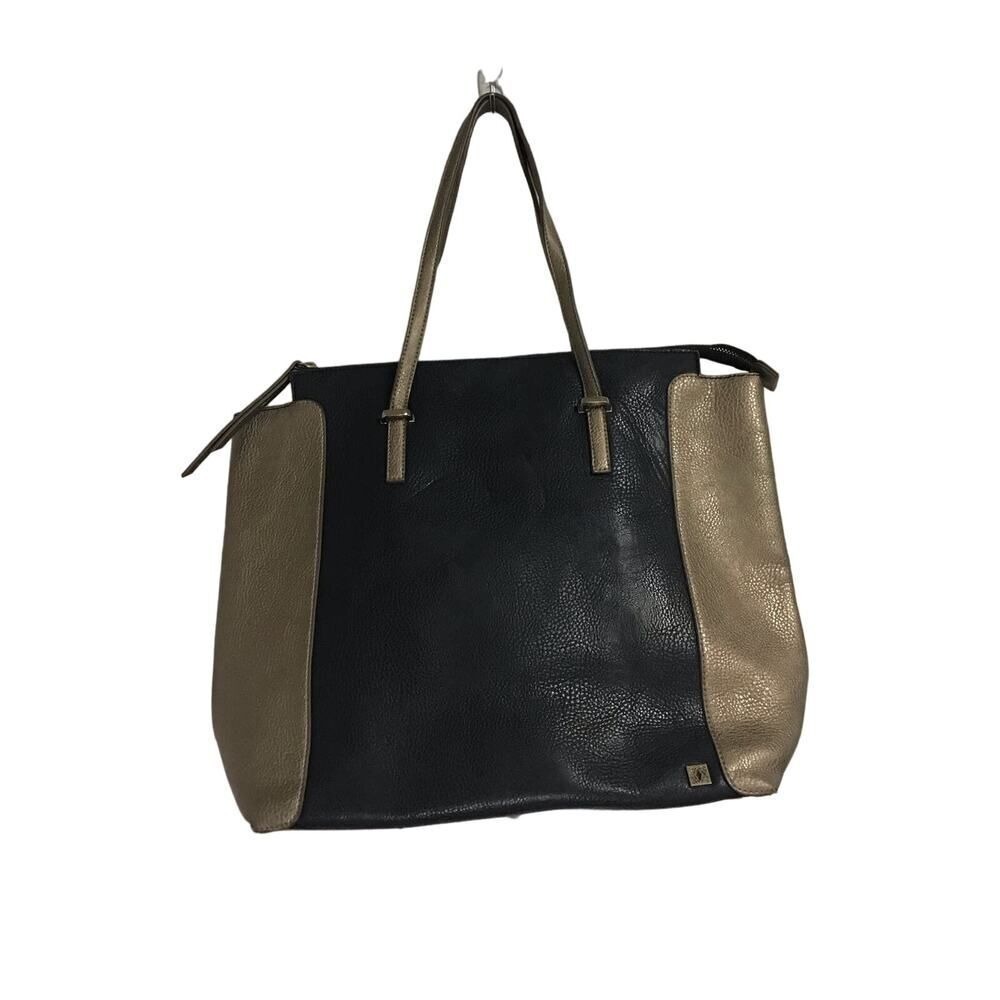 Kate Landry Black and Gold Purse Faux Leather with Blue Interior‎ Lining